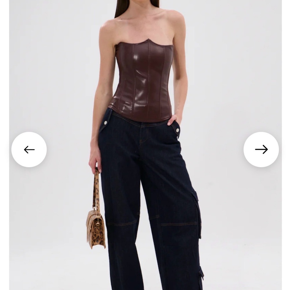 AKIRA Brown Faux Leather Strapless Corset Top